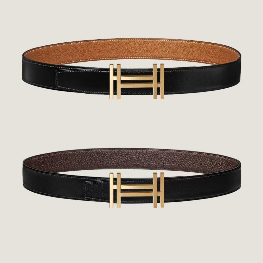 เข็มขัดคาดเอวลายลิ้นจี่สองด้านหนังผู้ชายชั้นนํา 3.8 มม. พร้อมหัวเข็มขัด ชม.-ใหม่