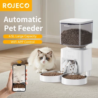 ROJECO 4.5L เครื่องป้อนแมว WiFi อัตโนมัติเครื่องจ่ายอาหารสุนัขการควบคุมอัจฉริยะเครื่องป้อนอัตโนมัติสําหรับแมวสุนัข