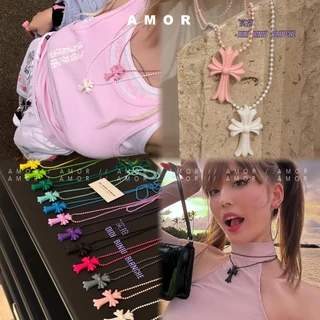 สร้อยคอไม้กางเขน Y2K สีดํา ยาวสองชั้นสําหรับเครื่องประดับประจําวันสําหรับผู้ชายและผู้หญิง