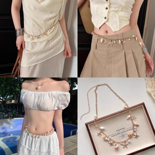 เกาหลีแฟชั่นปลาดาวเปลือกหอยลูกปัดเอวโซ่ผู้หญิงสีทองนักเรียนร…