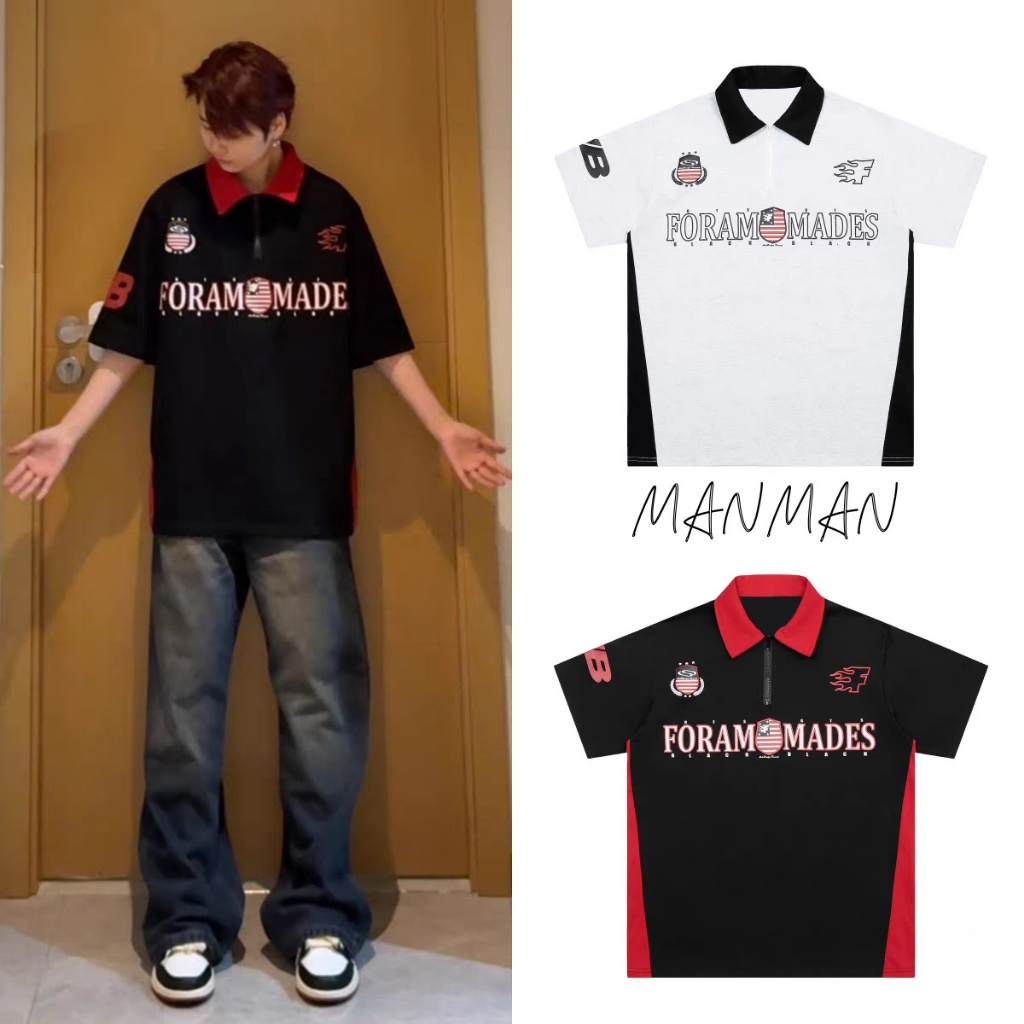 M＆M เสื้อโปโล พิมพ์ลายตัวอักษร สไตล์อเมริกันวินเทจ สไตล์สตรีท แบบหลวมลำลอง
