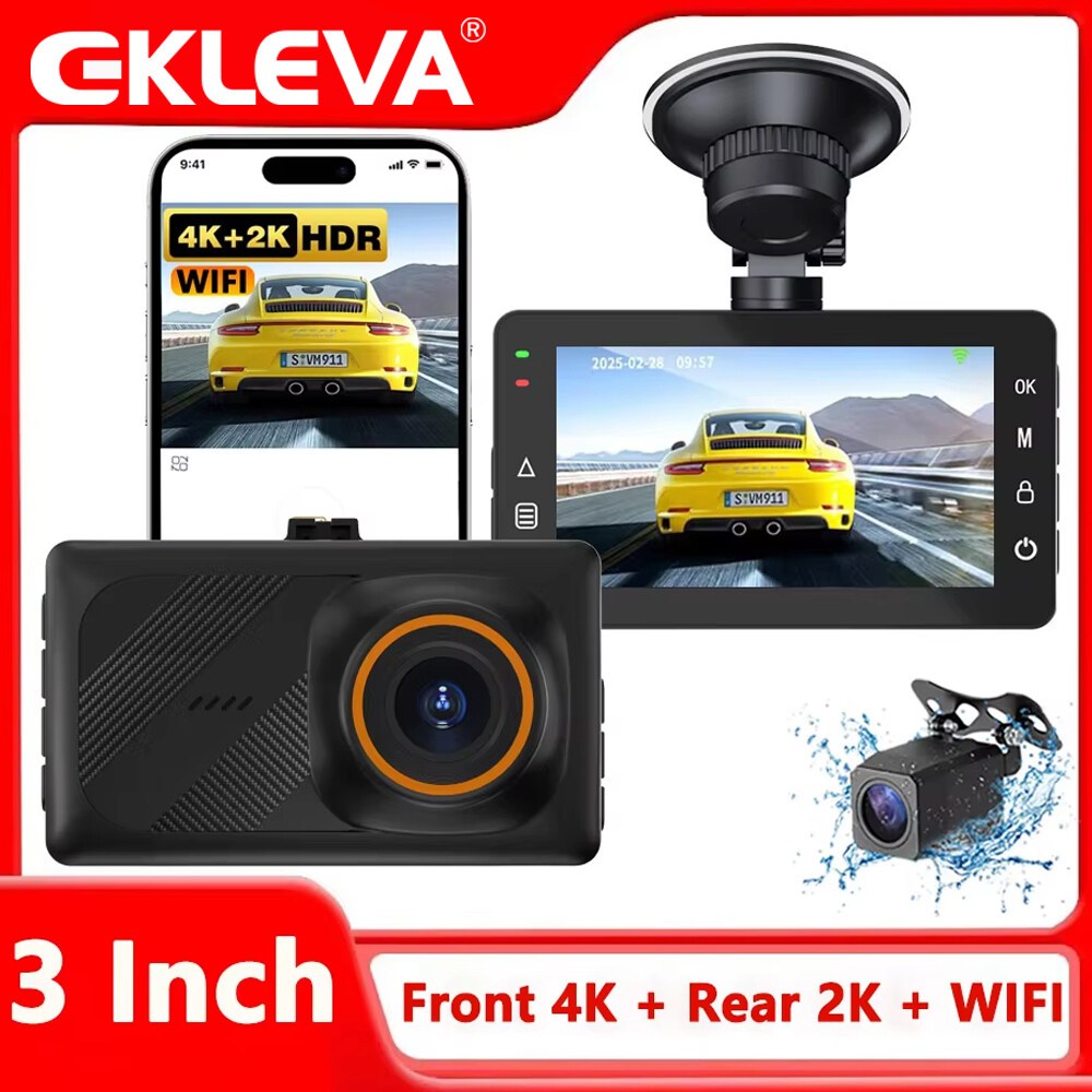 EKLEVA UHD 4K + 2K 3 นิ้ว Dual เลนส์ Dash Cam รถ DVR WiFi WDR Video Recorder Night vision Loop บันทึ