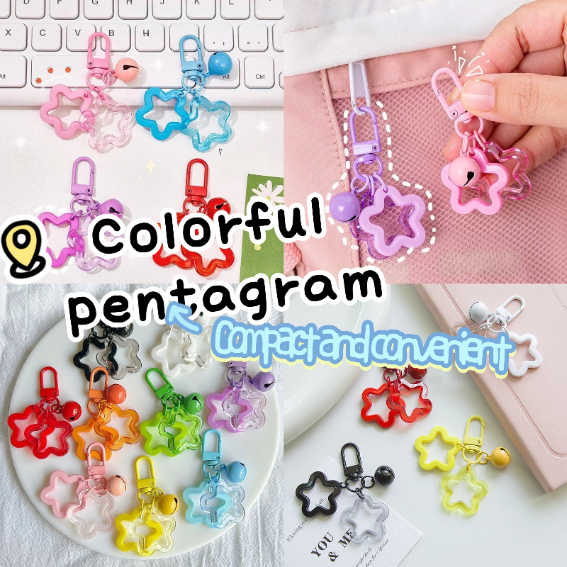 อิน สีอะคริลิกลวงดาวห้าแฉกพวงกุญแจจี้สีระฆังประตูหัวเข็มขัดอุปกรณ์เสริมหูฟังกรณีกระเป๋าตกแต่งทําเองของขวัญเล็กๆ