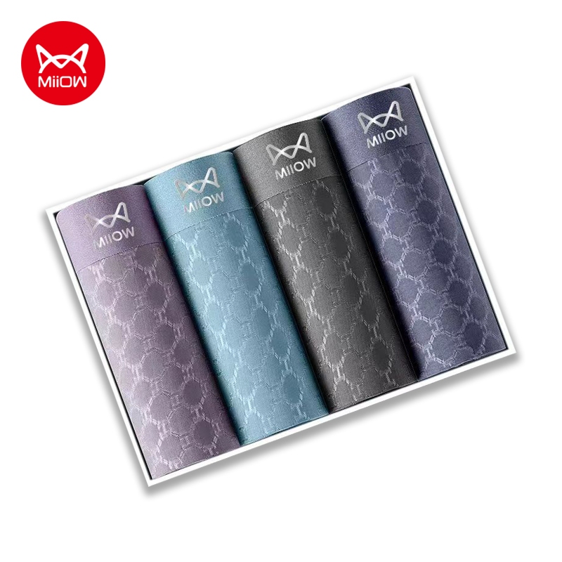Miiow 4 ชิ้นใหม่ผ้าฝ้ายผู้ชายกางเกง Bxoers กางเกงขาสั้น Breathable Trunks ผู้ชายชุดชั้นใน Man Boxer กางเกง MW235