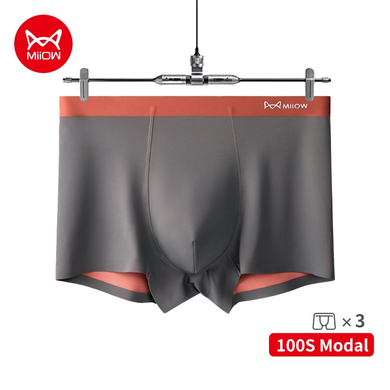 Miiow 3 ชิ้น 100 วินาทีนุ่ม Modal ผู้ชายนักมวย Man ชุดชั้นในผ้าไหม Crotch Antibiotic กางเกงผู้ชายไม่มีรอยต่อเซ็กซี่กางเกงชายนักมวย MRDG8803