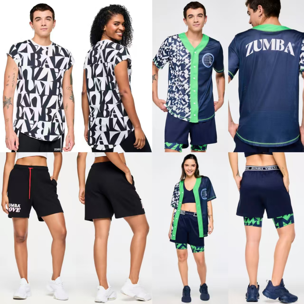 ZUMBA 2025 Quick-Drying Color-Blocking เสื้อสเวตเตอร์ถักครึ่งแขนผู้ชายผู้หญิงกีฬาฟิตเนสเสื้อผ้าสีกรมท่าด้านบนบางสไตล์ Breathable ZUMBA สามารถ