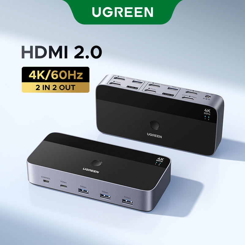 UGREEN สวิตช์ HDMI KVM 2 In 2 Out USB 3.0 4K@60Hz สําหรับเมาส์คีย์บอร์ด U-Disks