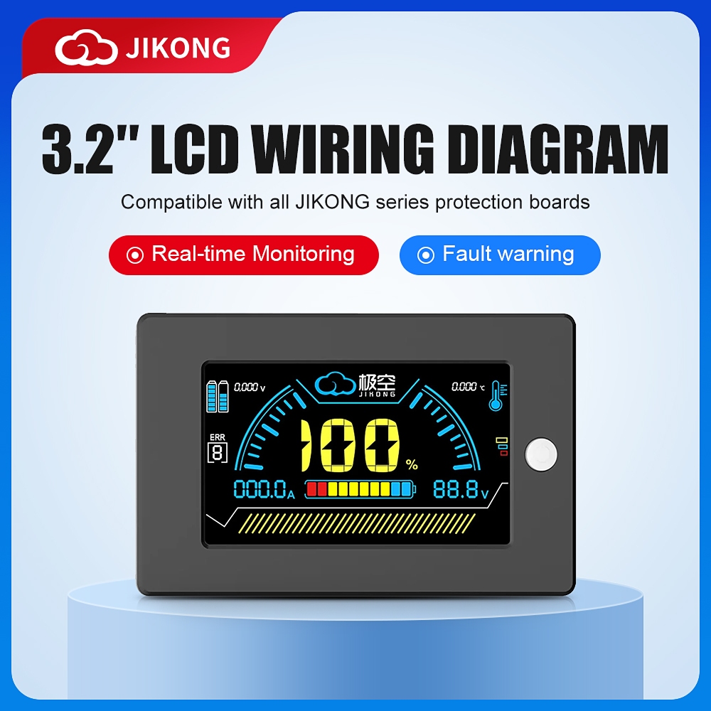 【JK BMS】jikong จอแสดงผล LCD ขนาด 3.2 นิ้ว 12v/24v ตัวบ่งชี้ระดับแบตเตอรี่โวลต์มิเตอร์ BMS หน้าจออัจฉ
