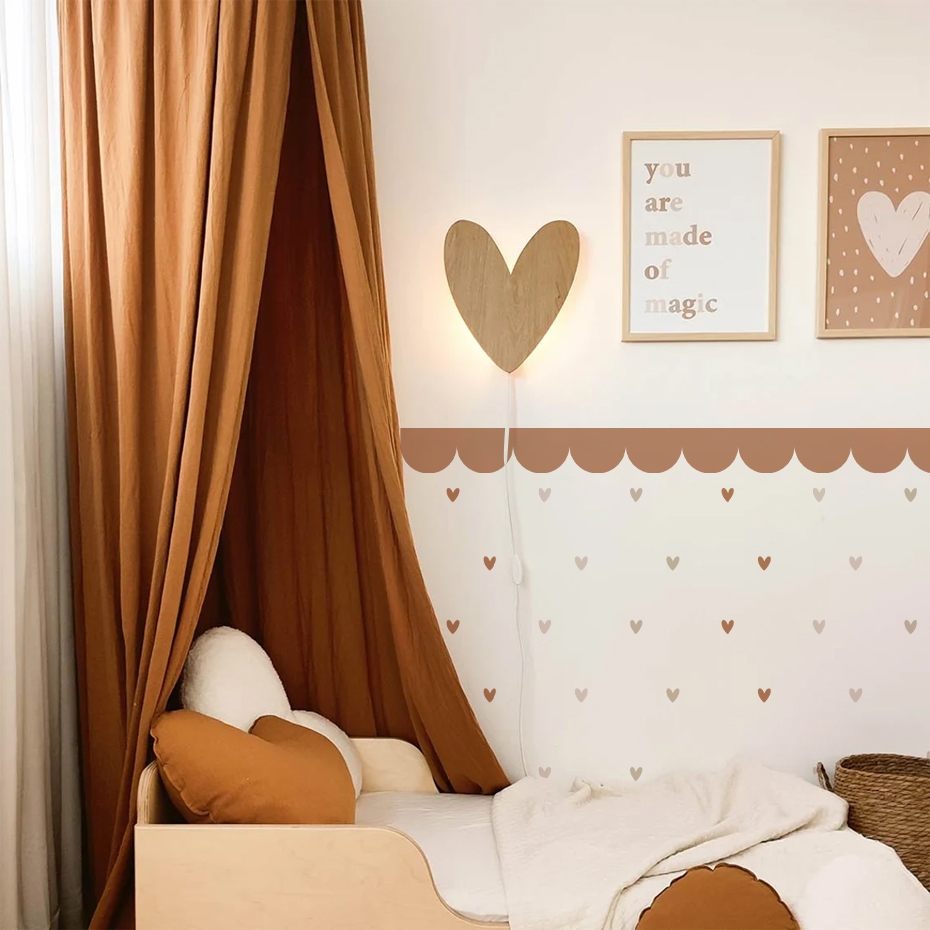Boho Scalloped Border หัวใจสติ๊กเกอร์ติดผนังเนอสเซอรี่ Decal เด็ก Art ประตูเด็กห้องนอนข้างเตียง Living Decor Peel และ Stick ราคา ถูกที่สุด ดีลบีเคเค