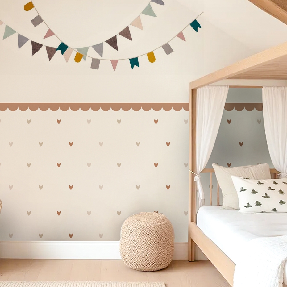 Boho Scalloped Border หัวใจสติ๊กเกอร์ติดผนังเนอสเซอรี่ Decal เด็ก Art ประตูเด็กห้องนอนข้างเตียง Living Decor Peel และ Stick ราคา ถูกที่สุด ดีลบีเคเค แกลเลอรีภาพที่ 3