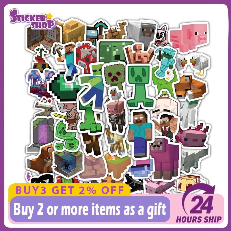 60 ชิ้นสติกเกอร์ My World เพชรดาบ Pixel Steve Enderman เกม Minecraft สติกเกอร์ของเล่นเด็ก