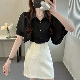เสื้อเชิ้ตผ้าชีฟองแขนสั้นสีทึบสไตล์ใหม่ของผู้หญิงฤดูร้อนสบายๆเสื้อเชิ้ตปกหลวมทุกการแข่งขันย้อนยุคแฟชั่นเสื้อผ้าผู้หญิง