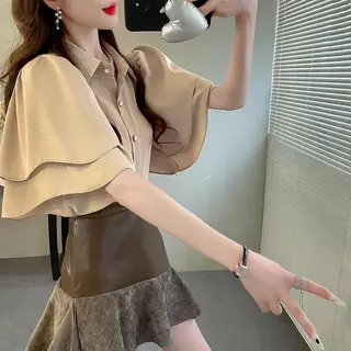 เสื้อเชิ้ตผ้าชีฟองแขนสั้นสีทึบสไตล์ใหม่ของผู้หญิงฤดูร้อนสบายๆเสื้อเชิ้ตปกหลวมทุกการแข่งขันย้อนยุคแฟชั่นเสื้อผ้าผู้หญิง