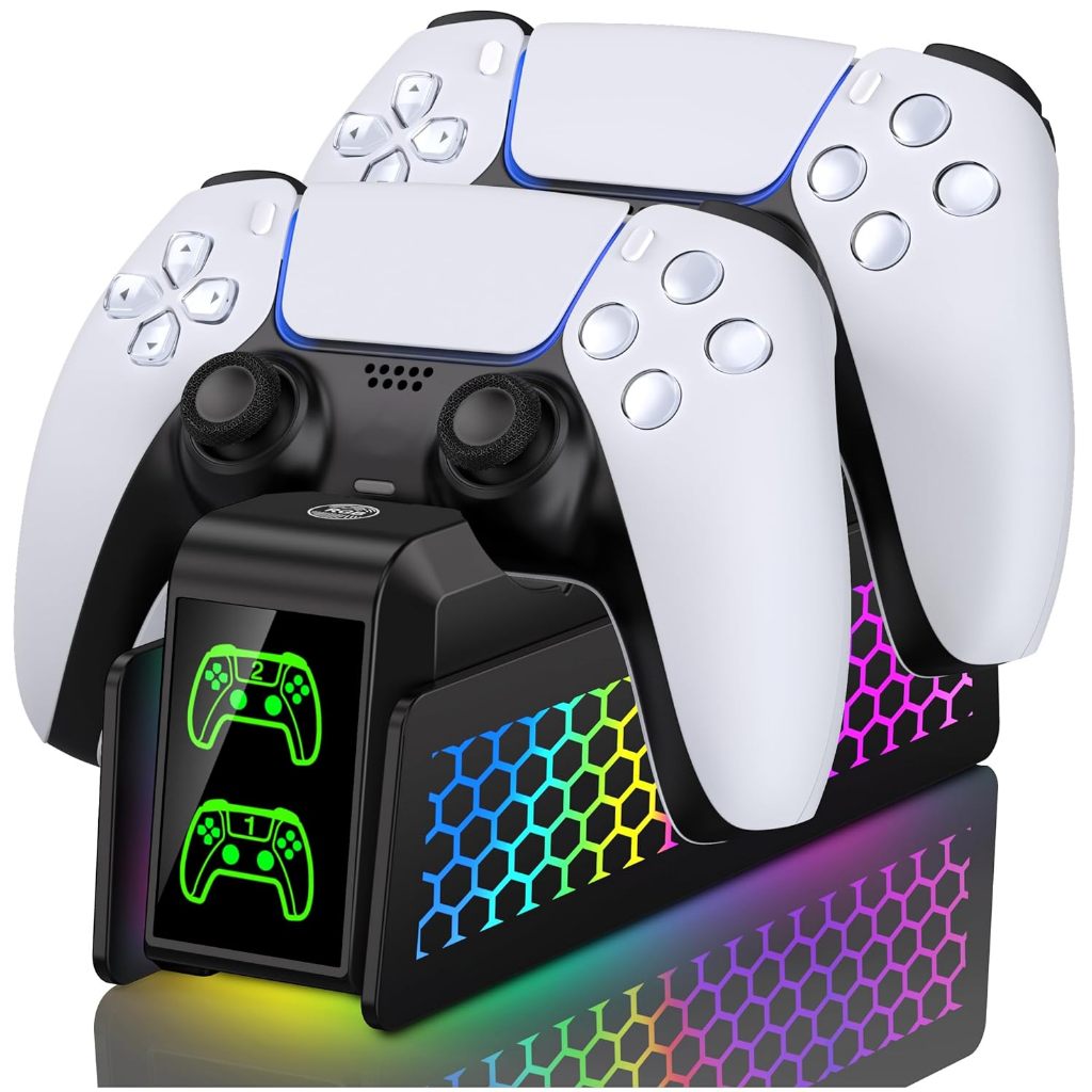 DOBE RGB ที่ชาร์จจอยคู่สำหรับ PS5 DualSense / PS5 DualSense Edge Controller – สีดำ