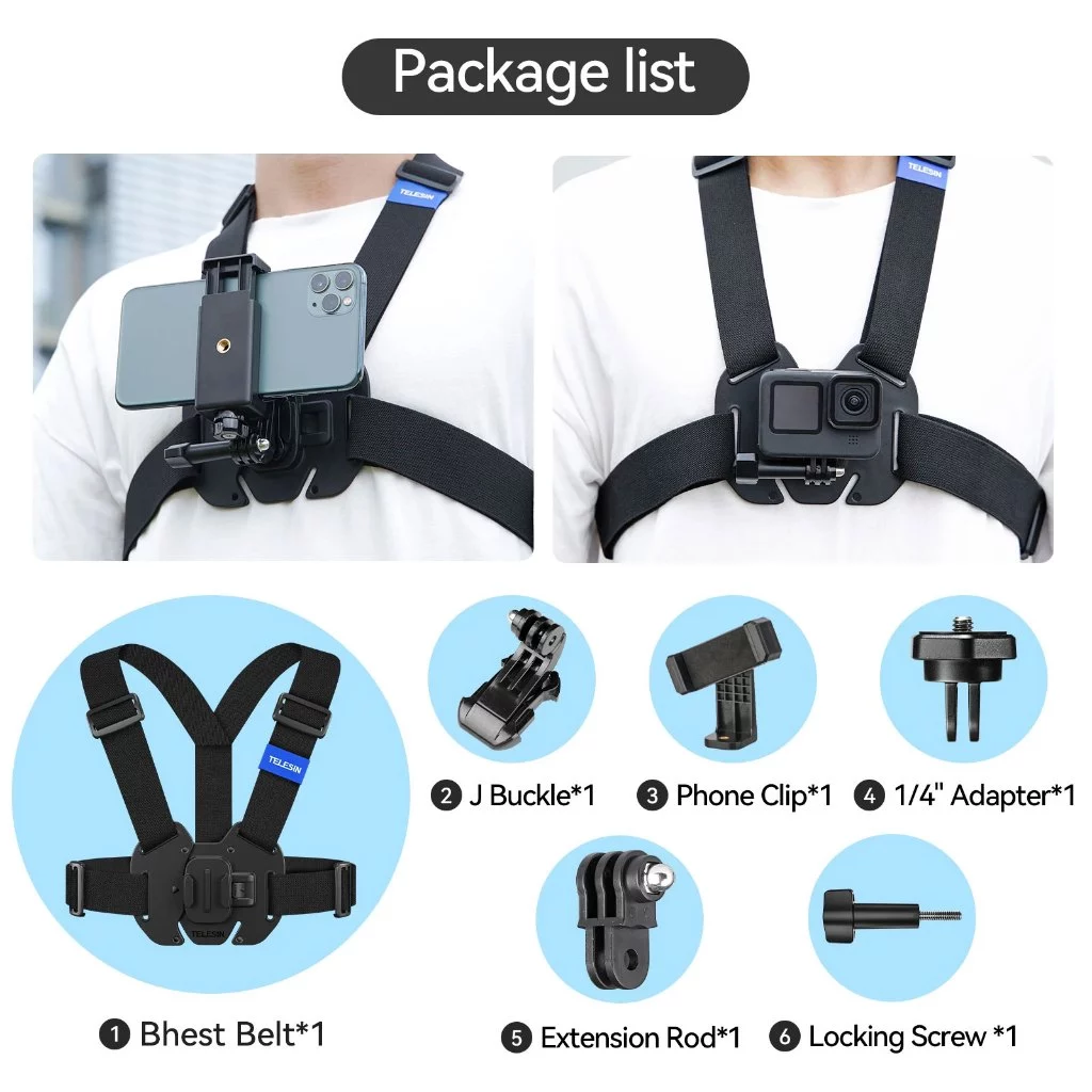 TELESIN New Vest Chest Strap for Action Cameras phone tripod รุ่นใหม่ สายคาดหน้าอก สายรัดหน้าอก รัดแน่น สำหรับ Gopro / DJI Osmo / Insta360 Chest Strap Mount Vest Chest Belt สายคาดหน้าอกกล้อง gopro mount gopro thumbnail 9