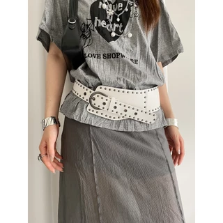 Niche Design ไม่สม่ําเสมอ Rivets เข็มขัดกว้างหญิง y2k บุคลิกภาพ All-Match Girdle ชุดเข็มขัดเอวแคบ