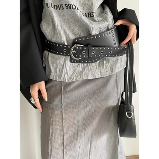Niche Design ไม่สม่ําเสมอ Rivets เข็มขัดกว้างหญิง y2k บุคลิกภาพ All-Match Girdle ชุดเข็มขัดเอวแคบ