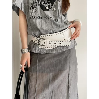 Niche Design ไม่สม่ําเสมอ Rivets เข็มขัดกว้างหญิง y2k บุคลิกภาพ All-Match Girdle ชุดเข็มขัดเอวแคบ