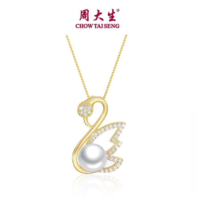 CTS S925 Silver Pearl Zircon Golden Swan สร้อยคอเครื่องประดับสําหรับผู้หญิง CHOW TAI SENG S1PC0369Y