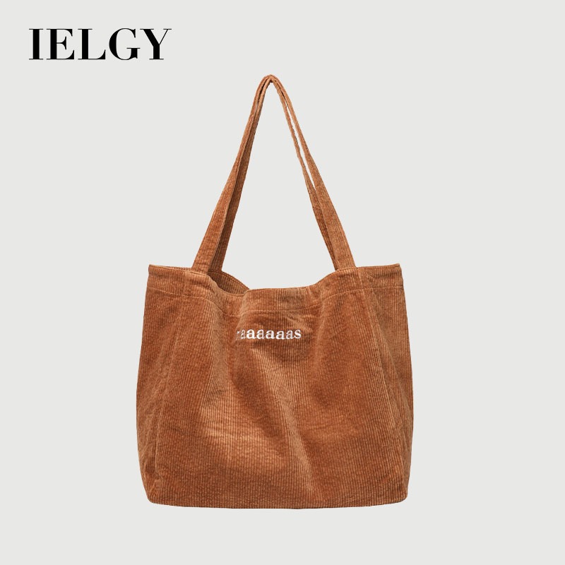 IELGY ญี่ปุ่นลําลองวรรณกรรมกระเป๋าถือจดหมายเย็บปักถักร้อยผ้าใบกระเป๋าช้อปปิ้งแฟชั่นผ้าลูกฟูกกระเป๋าสะพาย