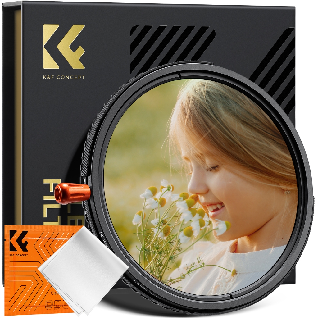 K&F Concept 47-82 67 72 77mm Variable 3 in 1 ND2-32 (1-5 Stops) & Circular Polarizing Filter CPL & 1