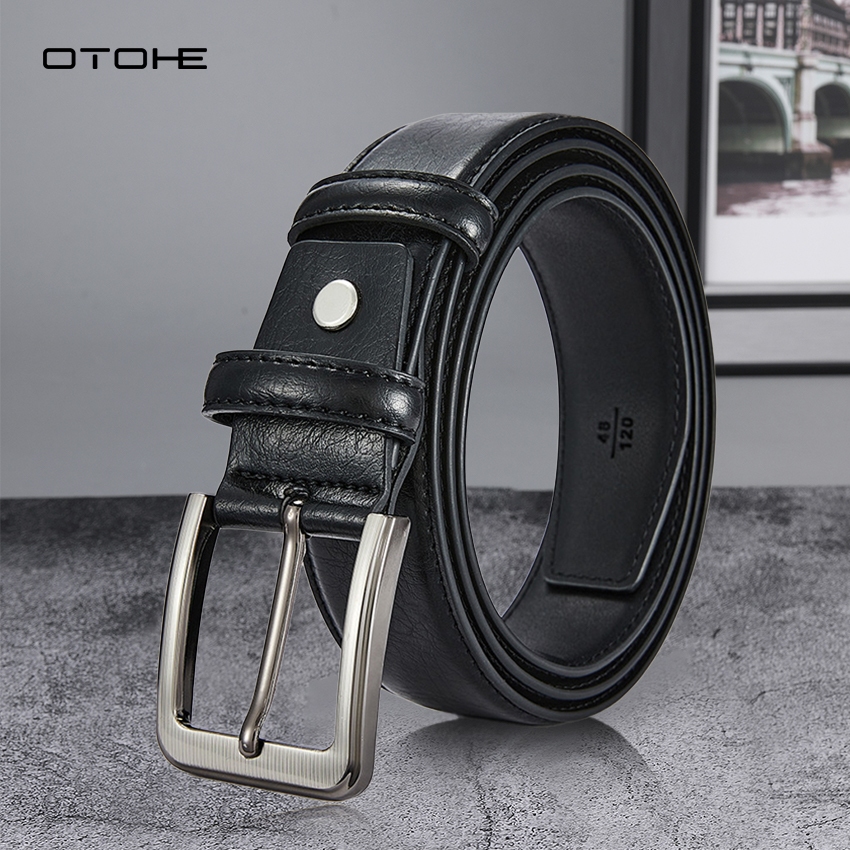 OTOHE เข็มขัดหนัง PU สำหรับผู้ชาย ปรับความยาวได้ หัวเข็มขัดแบบวินเทจ