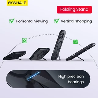BKWHALE 360° วงเล็บหมุนได้เคสโทรศัพท์แม่เหล็กสําหรับiPhone 16 Pro Max 17e 16e 17 Pro Max 17Air 12 13 14 15 Pro Max 16 Plusโปร่งแสงปกหลังแม่เหล็กพับขาตั้งปลอก
