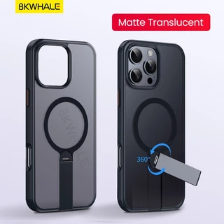 BKWHALE 360° วงเล็บหมุนได้เคสโทรศัพท์แม่เหล็กสําหรับiPhone 16 Pro Max 17e 16e 17 Pro Max 17Air 12 13 14 15 Pro Max 16 Plusโปร่งแสงปกหลังแม่เหล็กพับขาตั้งปลอก