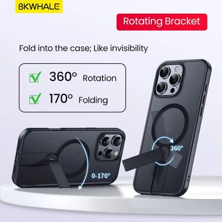 BKWHALE 360° วงเล็บหมุนได้เคสโทรศัพท์แม่เหล็กสําหรับiPhone 16 Pro Max 17e 16e 17 Pro Max 17Air 12 13 14 15 Pro Max 16 Plusโปร่งแสงปกหลังแม่เหล็กพับขาตั้งปลอก