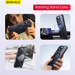 BKWHALE 360° วงเล็บหมุนได้เคสโทรศัพท์แม่เหล็กสําหรับiPhone 16 Pro Max 17e 16e 17 Pro Max 17Air 12 13 14 15 Pro Max 16 Plusโปร่งแสงปกหลังแม่เหล็กพับขาตั้งปลอก
