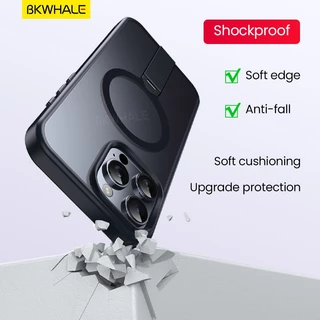 BKWHALE 360° วงเล็บหมุนได้เคสโทรศัพท์แม่เหล็กสําหรับiPhone 16 Pro Max 17e 16e 17 Pro Max 17Air 12 13 14 15 Pro Max 16 Plusโปร่งแสงปกหลังแม่เหล็กพับขาตั้งปลอก