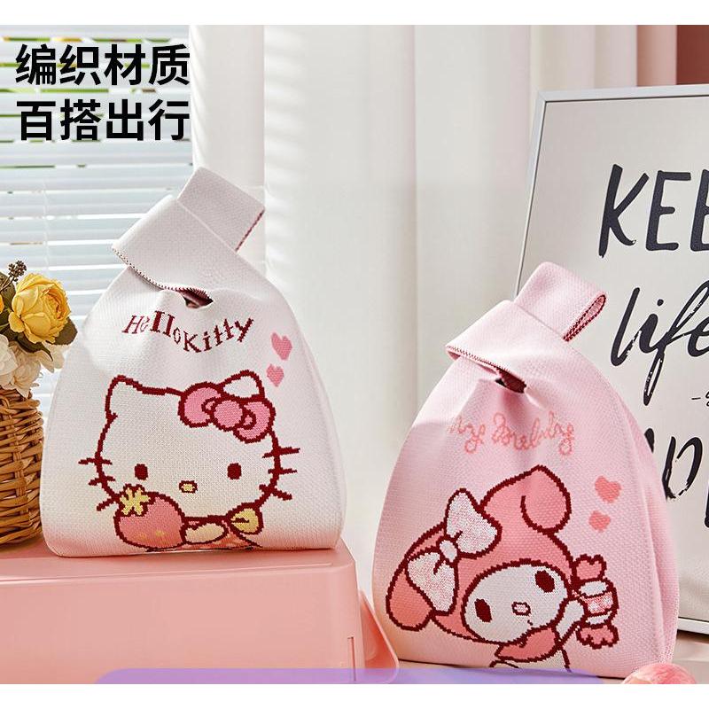 Mymelody Hand-Carry กระเป๋าถักหญิง Office Worker Bento กระเป๋าถักกล่องอาหารกลางวันกระเป๋า Niche High-End นักเรียน Lu