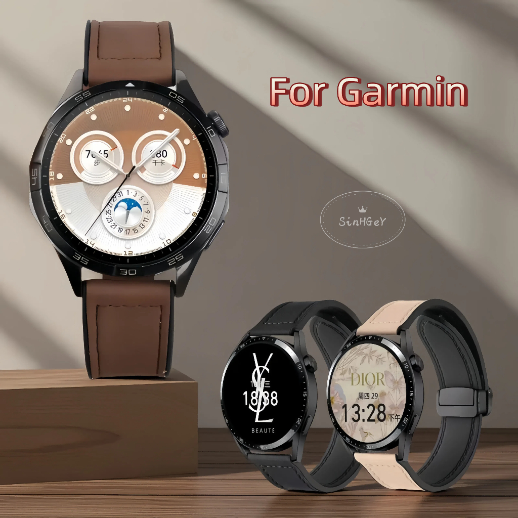 สาย Garmin Venu 2 3 5 หนัง Forerunner 255 265 245 645 S สร้อยข้อมือ Vivoactive 34S กันน้ํา cowhide Vivomove 3S เปลี่ยนสายรัดข้อมือกีฬาสําหรับ Garmin