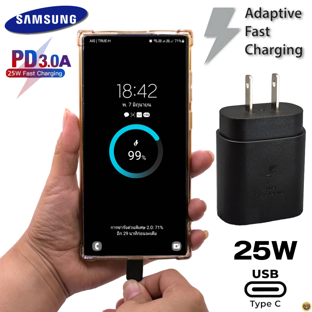 ที่ชาร์จ Samsung 25W (US) หัวชาร์จ Usb-C สายชาร์จ Type-C สำหรับ ซัมซุง S23 fe Adaptive Fast Charging