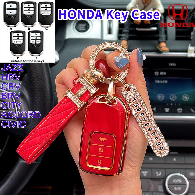 Tpu เคสกุญแจรถสําหรับ Honda JAZZ / HRV / CRV / BRV / CITY / ACCORD / CIVIC พวงกุญแจเคสรีโมทแบบไร้กุญแจแผ่นโทรศัพท์ป้องกันการสูญหาย