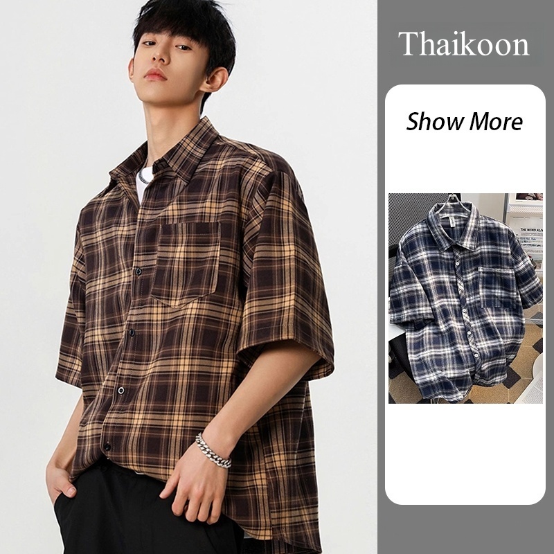 ตรวจสอบแถบแขนสั้นหลวมฮิปฮอปผู้ชายเสื้อลําลองชายหาด
