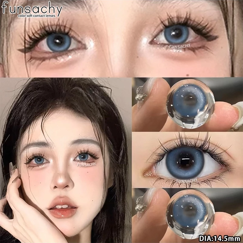 0.0~-800° Funschy blue ตอนแทคเลนส์สายตาสั้น สีฟ้า ตาโต เลนส์สี 1คู่+ตลับคอนแทคเลนส์ ส่งไวจากไทย