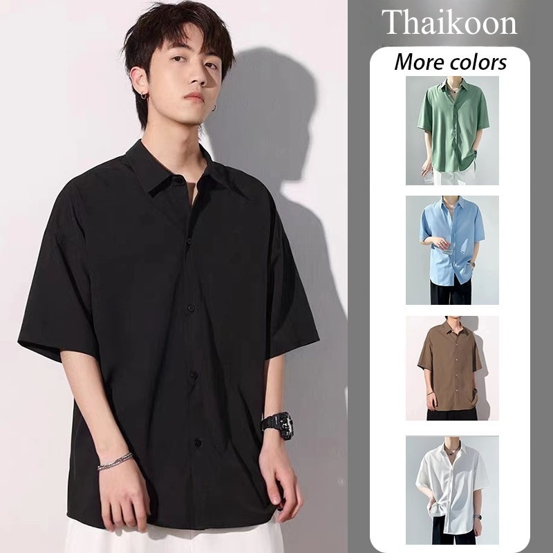 เสื้อเชิ้ตผู้ชายสีพื้นผ้านิ่มใส่สบายไม่ต้องรีด เสื้อเชิ้ตเกาหลีผู้ชาย