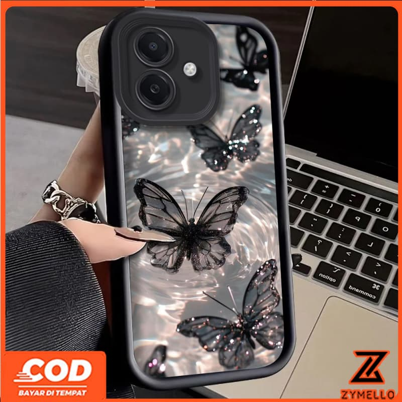 สําหรับRedmi A5 A3 13C 14Cหมายเหตุ13 Pro Redmiหมายเหตุ14 Pro Xiaomi 14T POCO C61 4Gสวยใสผีเสื้อสีดํากันกระแทกTPUเคสโทรศัพท์