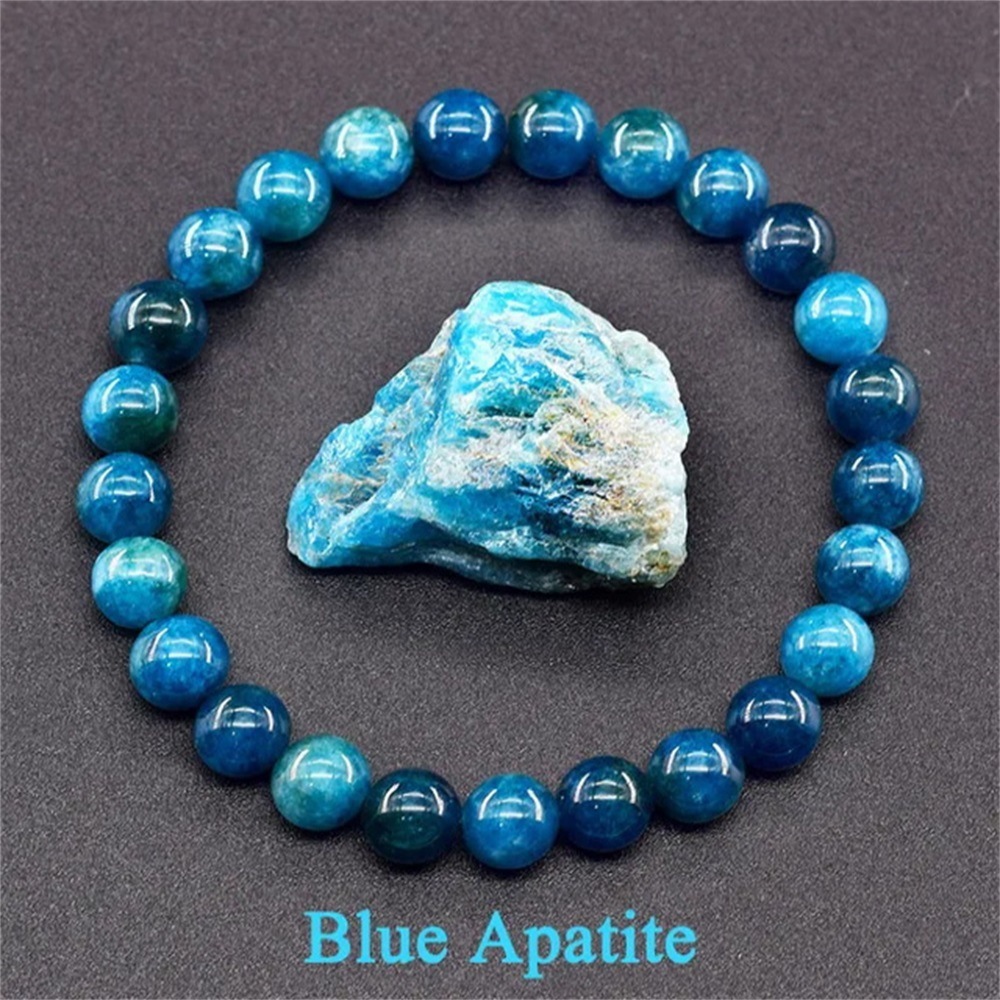 8 มม.สีฟ้า Apatite สร้อยข้อมือหินลูกปัดสร้อยข้อมือสีสันสดใสกําไลข้อมือทําด้วยมือเครื่องประดับ Unisex