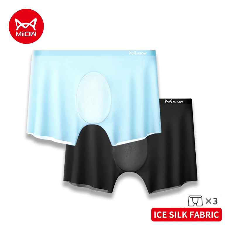 Miiow ผ้าไหมน้ําแข็งกางเกงชั้นในผู้ชายชุดบางเฉียบไม่มีรอยต่อ Breathable Man Boxer ชุดชั้นในเซ็กซี่ Underpant ชายต้านเชื้อแบคทีเรียผู้ชายกางเกง