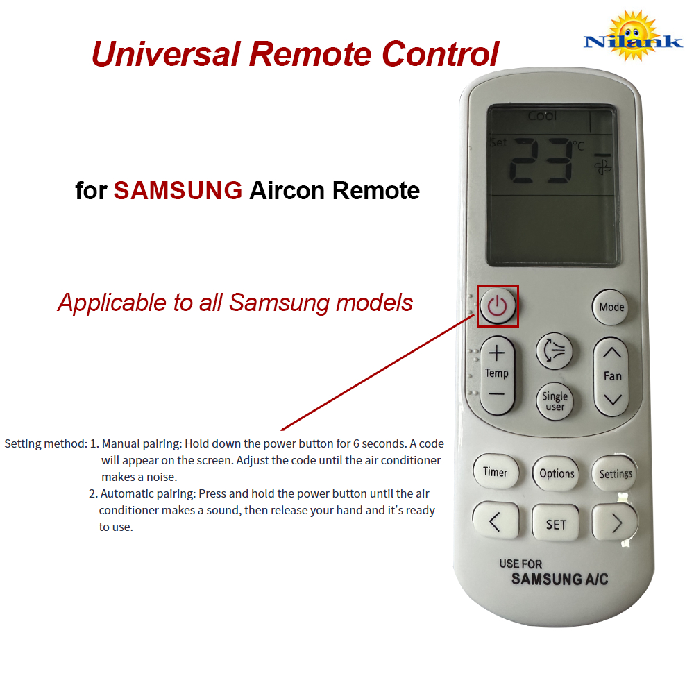 [Nilank] รีโมทสากลรุ่นใหม่ สำหรับแอร์ SAMSUNG ใช้งานได้กับทุกรุ่น (เหมาะกับแอร์แบบแยกส่วน)