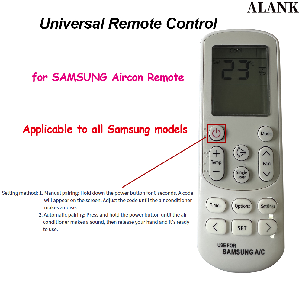 ALANK Remote รีโมตแอร์ SAMSUNG รุ่นใหม่ ใช้งานได้กับทุกรุ่น (เหมาะสำหรับแอร์แบบแยกส่วน)