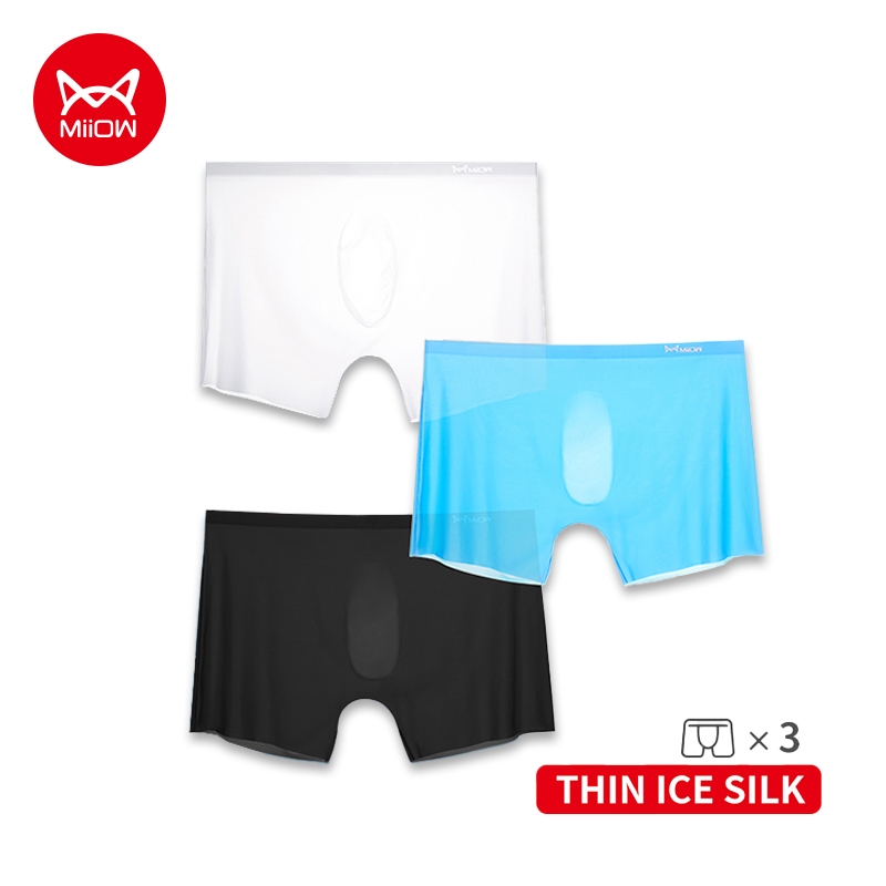 Miiow 3 ชิ้นชุดเซ็กซี่กางเกงบ็อกเซอร์ชาย A Graphene กางเกงบ็อกเซอร์ชาย Antiแบคทีเรียผ้าไหมน้ำแข็งกางเกง MR8052