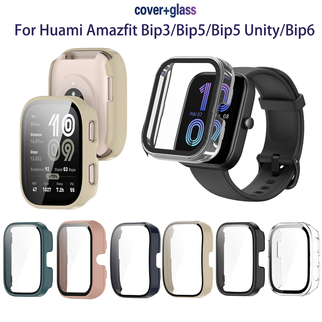 ป้องกันหน้าจอสําหรับ Huami Amazfit Bip6 Bip3 Bip5 Unity Bip 6 5 3 pro Hard PC กรอบฝาครอบกันชน + HD Slim กระจกนิรภัยป้องกันรอยขีดข่วน