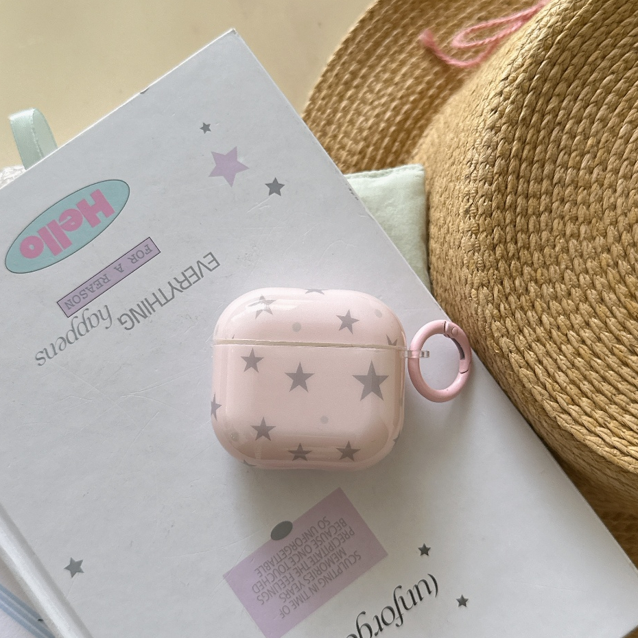 IMD สีชมพูพื้นหลังสีเทา Star หูฟังสําหรับ AirPods 1 2 3 4 Pro หูฟังไร้สายบลูทูธสําหรับ AirPod Pro2 Shock Protector กรณี