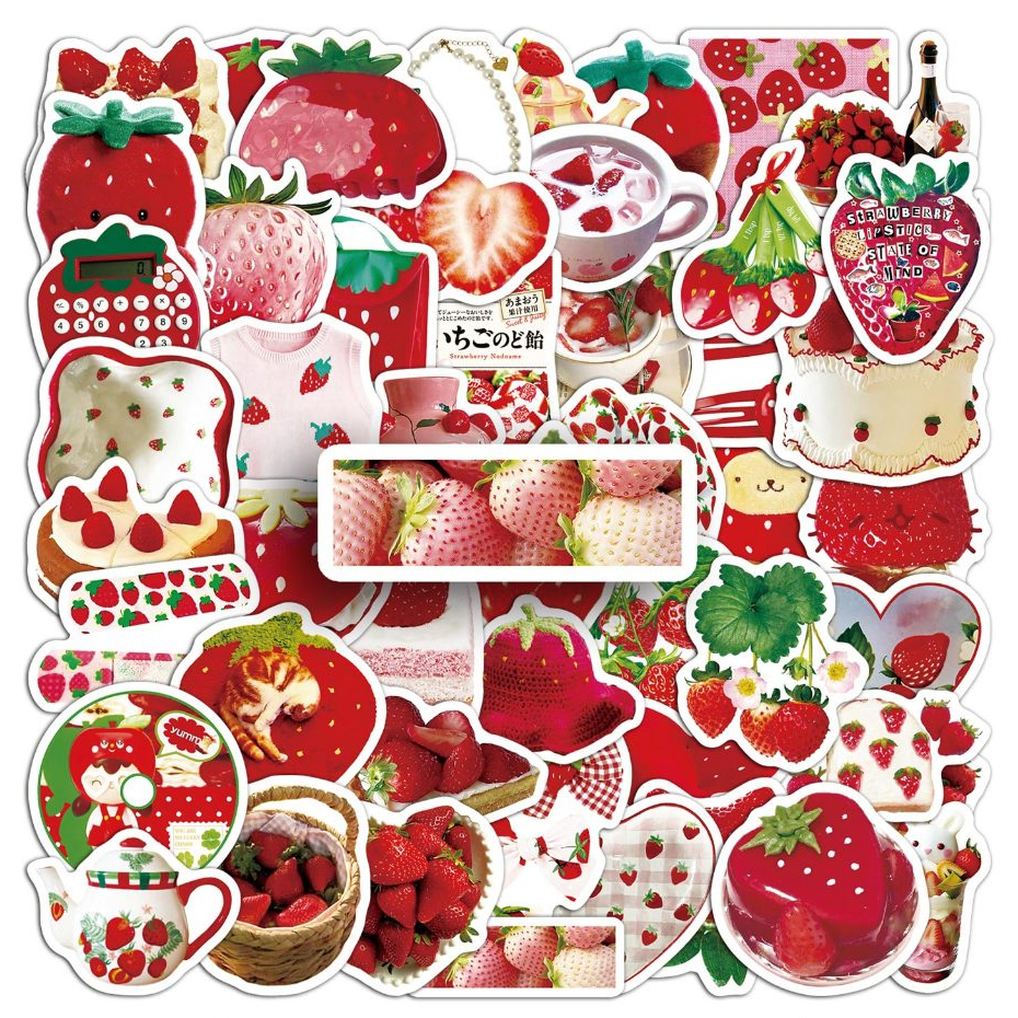 50 ชิ้นน่ารักสีแดงสีชมพูสตรอเบอร์รี่สไตล์สติกเกอร์สําหรับโทรศัพท์แล็ปท็อปหมวกกันน็อคสติกเกอร์กราฟฟิตีกันน้ําสร้างสรรค์ ทําเอง