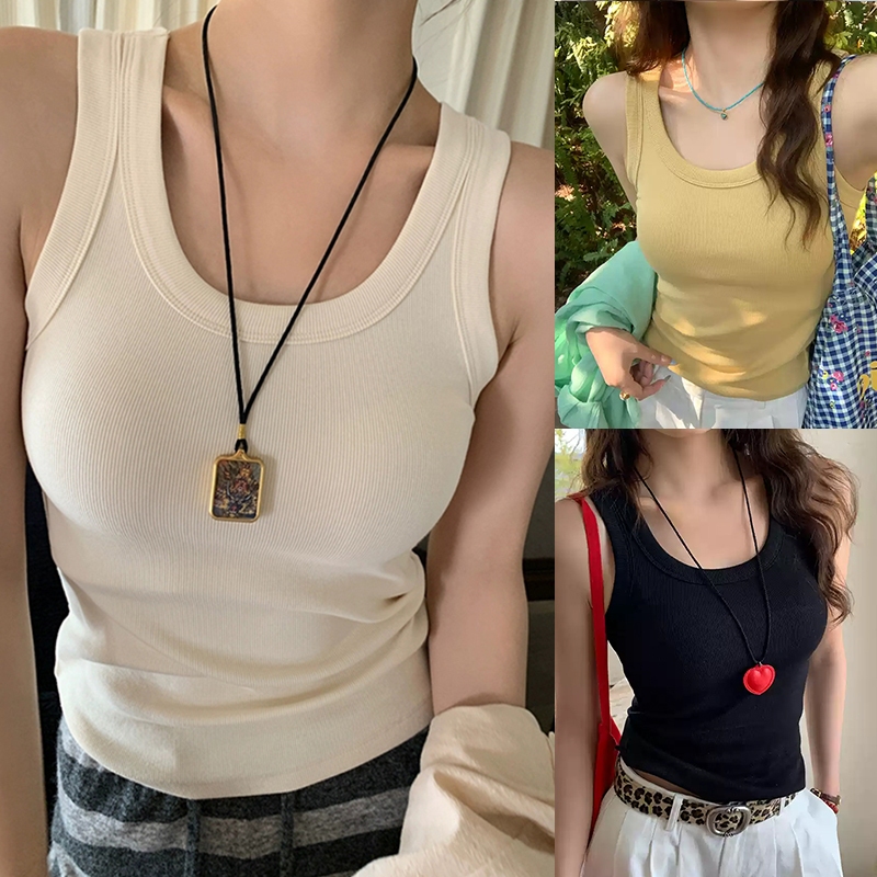 ✨แฟชั่นเกาหลี✨เสื้อกล้ามผู้หญิงเรียบง่ายสบาย🤍gentlewoman เสื้อผ้า เสื้อครอป  ฤดูร้อนแฟชั่นสั้นเข้ารูปรัดรูป