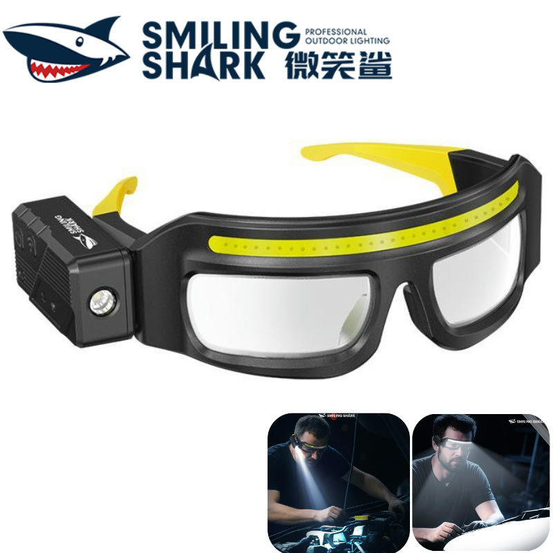 SMILING SHARK TD0243 LED แว่นตาไฟหน้า Super Bright COB Induction ทํางาน 5 โหมด Type-c ชาร์จหัวโคมไฟกันน้ํากลางแจ้งทํางาน Camping