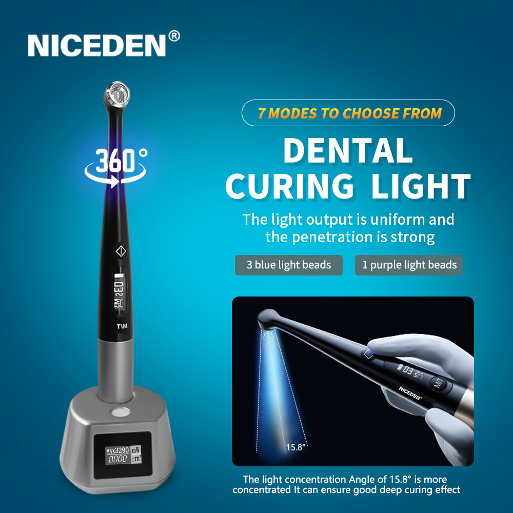 Niceden ใหม่ 3000 mw/cm2 ทันตกรรม LED Curing Light โคมไฟ caries detector เครื่องวัดแสง 1 วินาที Curing เครื่องมือทันตแพทย์